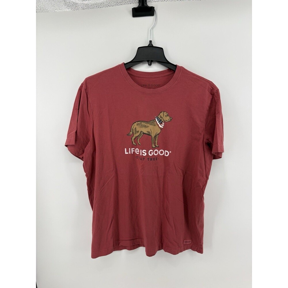 Life is Good Crusher Tee Men XL T-Shirt Stay True Dog Flag Maroon